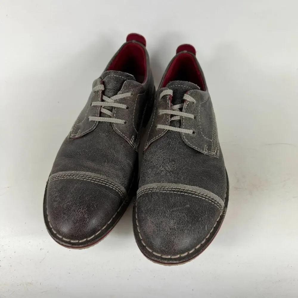 ECCO Adar Dress Shoes Men 7 gray Leather Lace-Up Cap Toe Low Top Classic_4